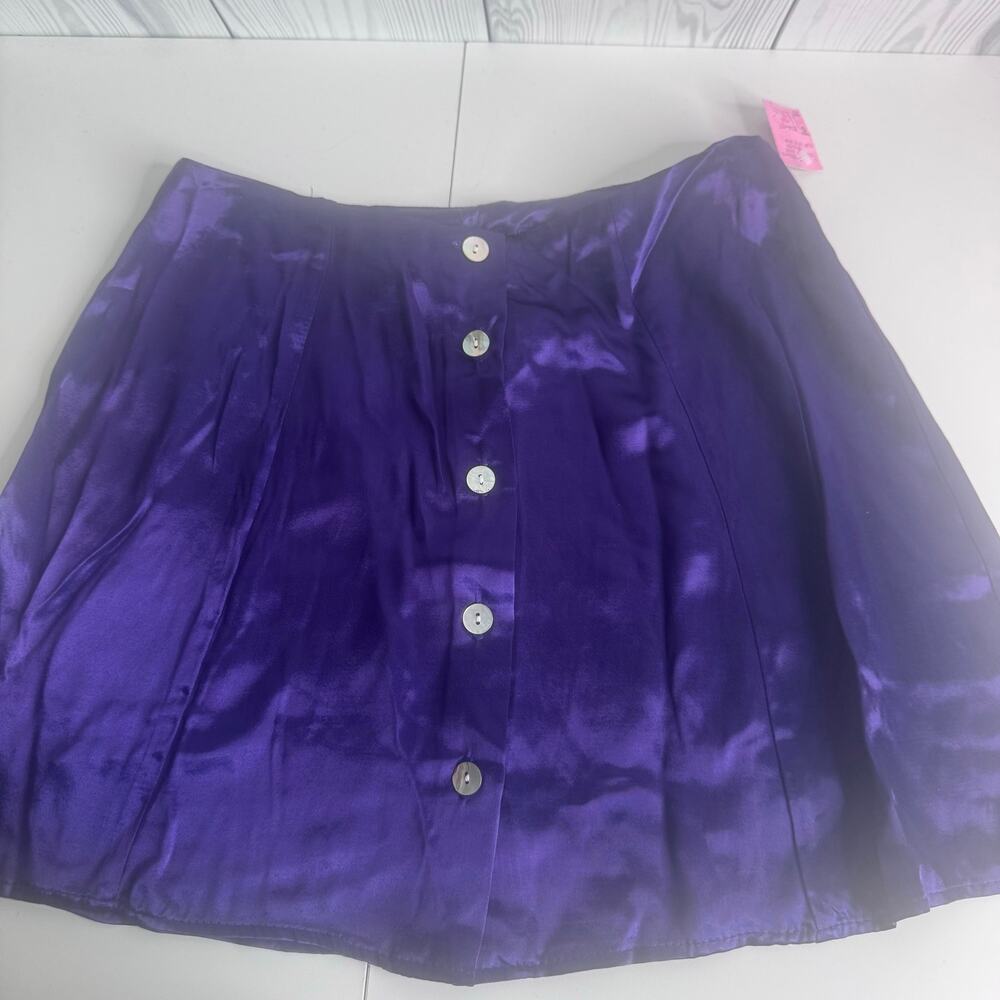 Vintage Y2K Purple Satin Button Up Mini Skirt Size 11 USA Dead stock